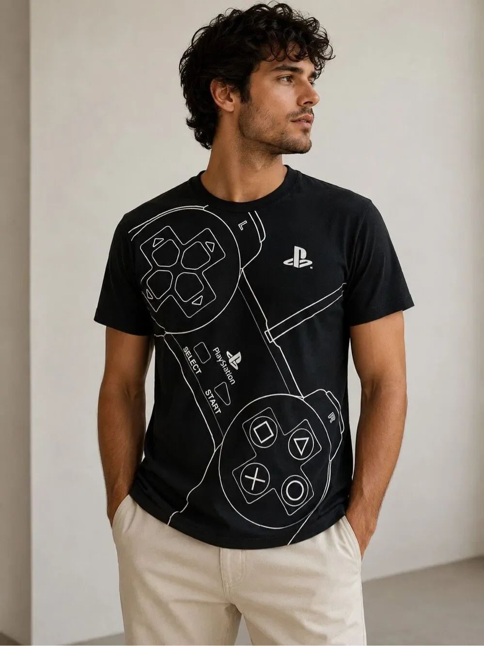 Primark PlayStation Graphic T Shirt Black Short Sleeve Cotton Gamer Tee Size L